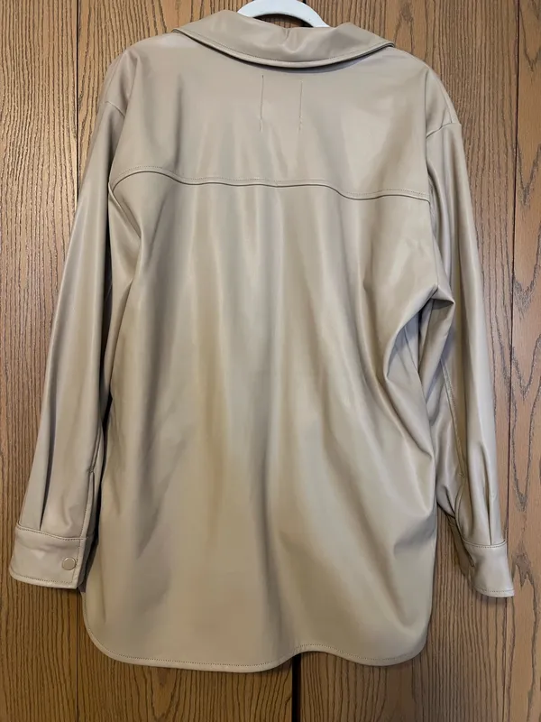 Leather Oversized Shirt Jacket Button Up Jacket Tan Size XL - Image 4