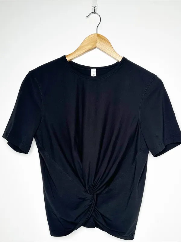 Lululemon Black Crescent Twist Front Pima Cotton T-Shirt Size 4 - Image 3