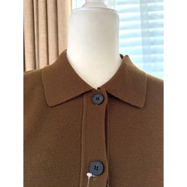 GU Milano Ribbed Polo Cardigan in Brown - Image 3