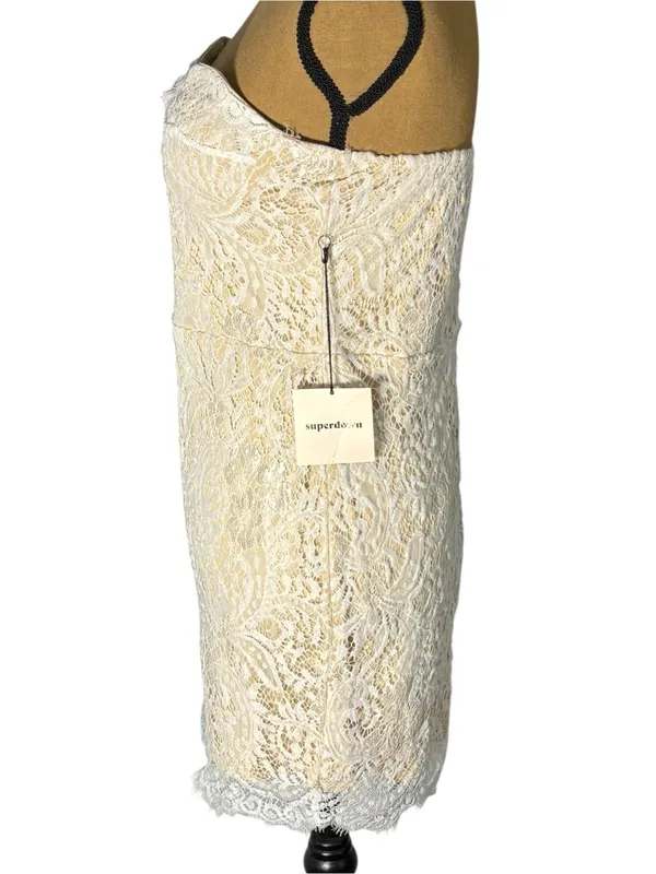 Superdown Kendall Lace Mini Dress L White Cream Strapless Eyelash Lace Bodycon - Image 8