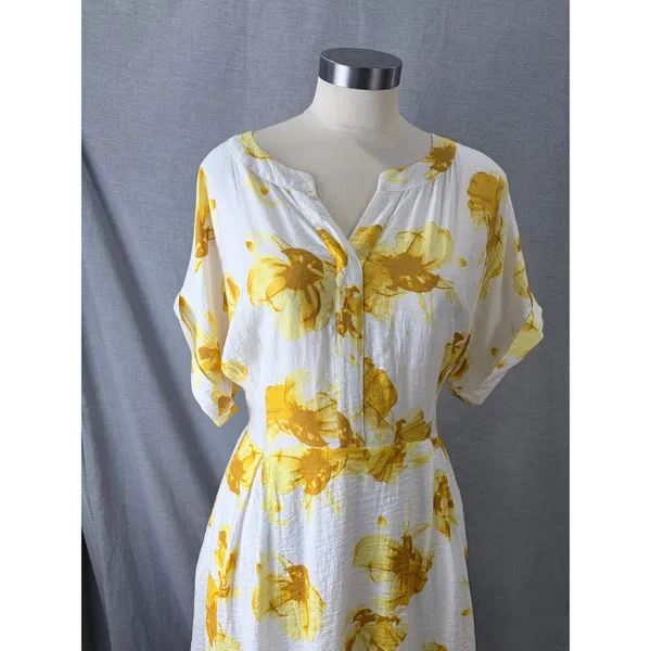 Simply Vera Wang Yellow Floral Rayon‎ Blend Shift Dress White XL Wedding Guest - Image 5