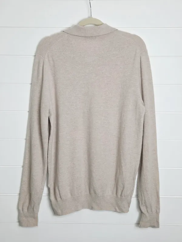 Reiss 100% Wool Cream V-Neck Collared Casual Sweater Size L - Image 4