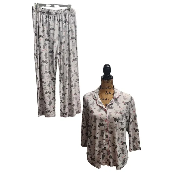 Karen Neuberger Women's Pajama Set Dog Print Sleepwear Top Pants L‎ - Image 2