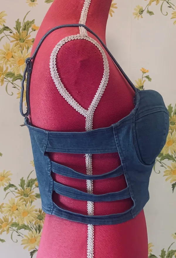 Haute Monde Boutique Cut Out Denim Bustier Size M - Image 3