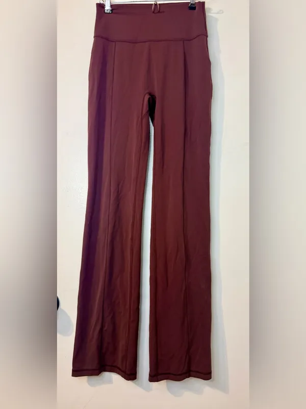 INGIA High Waist Flare Yoga Pants Plum Brown Sweetheart Seam 31” Inseam XS - Image 6