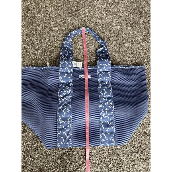 Victoria’s Secret PINK Blue Mesh Floral Tote Bag Large Gym Beach Travel - Image 3