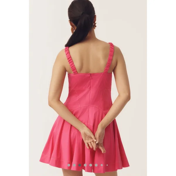 Anthropologie NWT plunge drop waist A-line mini dress Pink‎ Square Neck Size L - Image 2
