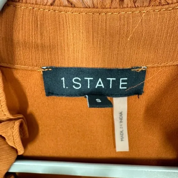 1.State Pumpkin Spice Orange Sheer Sleeve Mini‎ Dress Size Small Fall Wedding - Image 4
