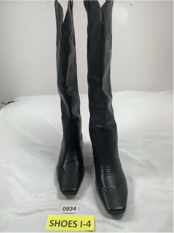 Woman’s Black Knee High Pull On Boots Square Toe Kitten Heel 9.5 - Image 3