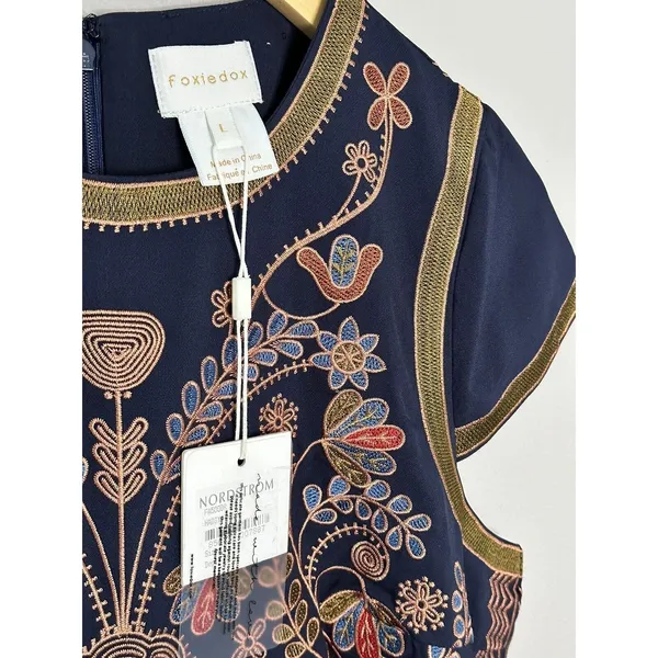 Foxiedox Hadiya Multi Dress Womens Large Navy Blue Embroidered Mini FA500DR - Image 5