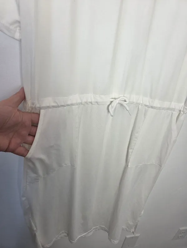 White T-Shirt Dress Midi Sporty Casual Minimalist Summer Coastal Nautical Large - Image 4