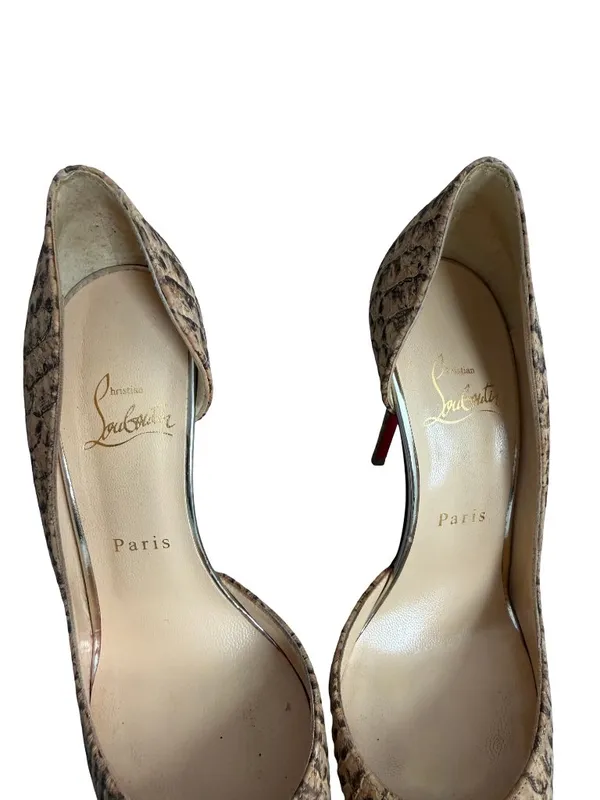 Christian Louboutin Iriza Tan Brown Python Embossed Pointed Toe D Size 7 Women's - Image 3