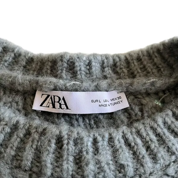 Zara Green Sequined Crewneck Long Sleeve Knit Pullover Sweater Size Large - Image 3