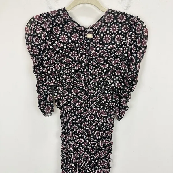Free People Brielle Midi Dress Mesh Ruched Floral Side Slit Black Combo XS NWT - Image 11