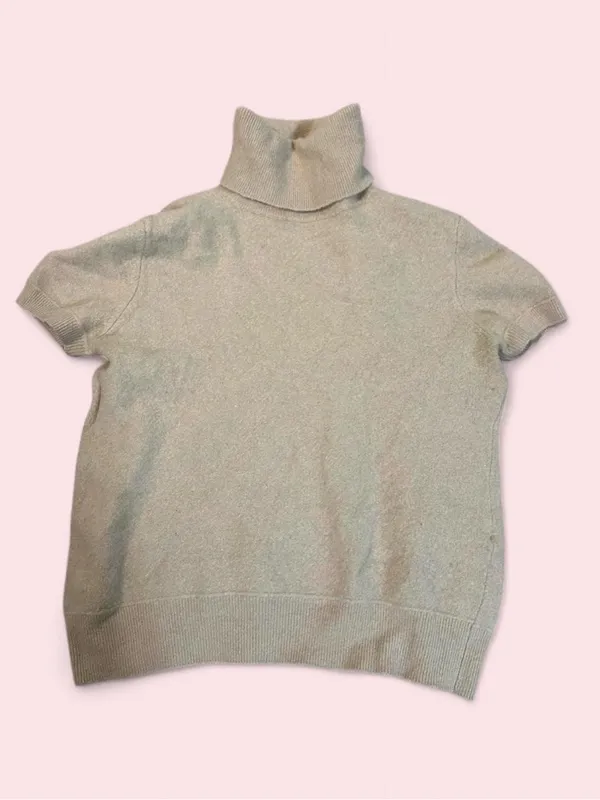 United Colors Of Benetton Short-Sleeve Turtleneck Sweater in Light Beige - Image 2