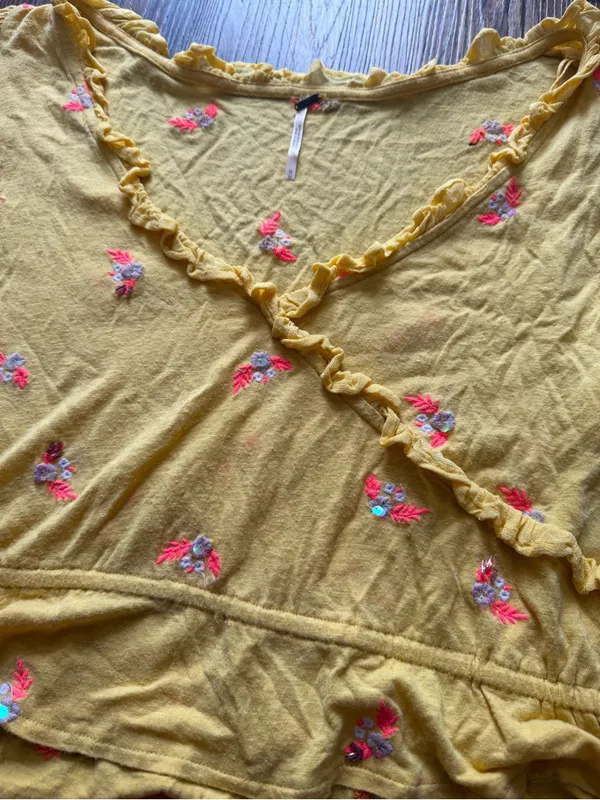 Free People Yellow Floral Ruffle-Trim Crop Top - Image 5