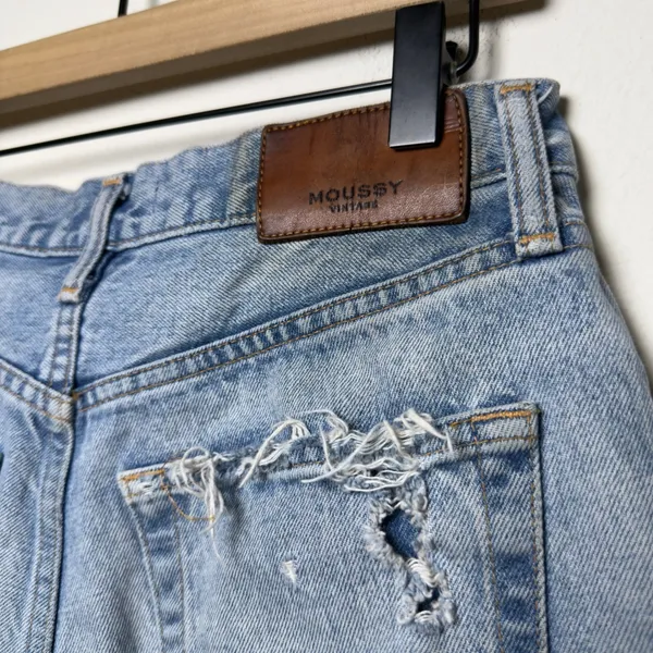 Moussy Vintage Women Cotton Denim‎ Shorts Light Blue Distressed Raw Hem Western - Image 7