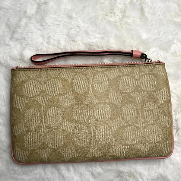 Coach Khaki Pink Coated Canvas Signature Wristlet - Image 2