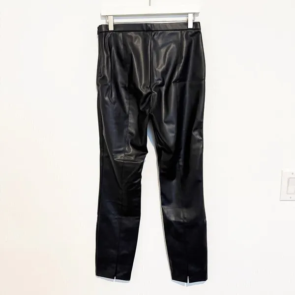 Zara Pants Size Large Black Faux Leather Split‎ Back Hem Pull On Mob Wife Glam - Image 7