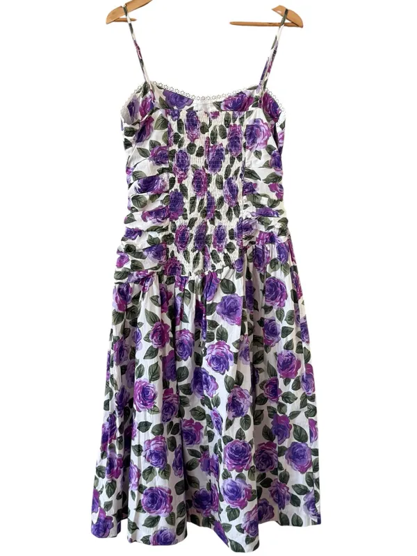 ANTHROPOLOGIE Maeve Purple Floral Printed Midi Dress Size L NEW - Image 5