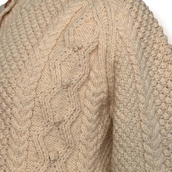 Vintage Aran Fisherman Cable Knit Cardigan Cream Wool Blend Cozy Sweater Classic - Image 4