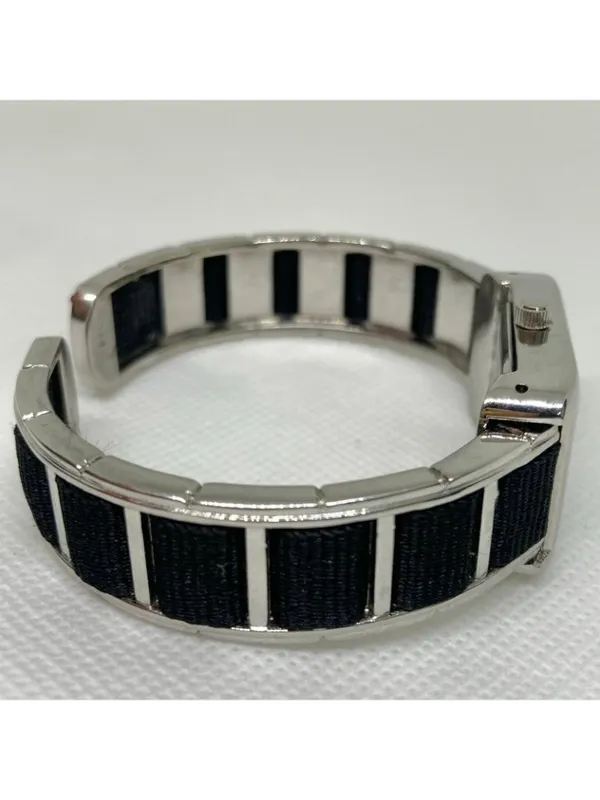 Geneva silver black tone women’s watch 20mm quartz cuff bracelet size 7” running - Image 5