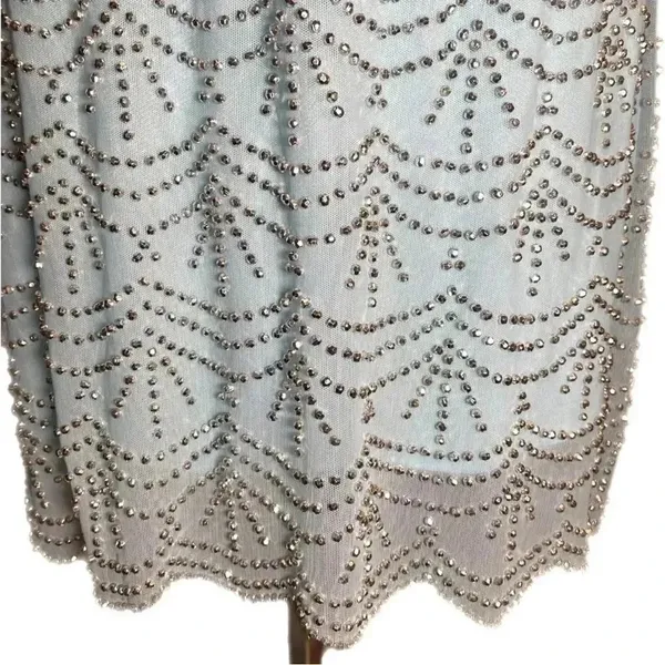 Xscape Rhinestone Beaded Tiered Formal Mini Dress Light Aqua Prom Homecoming 2 - Image 11