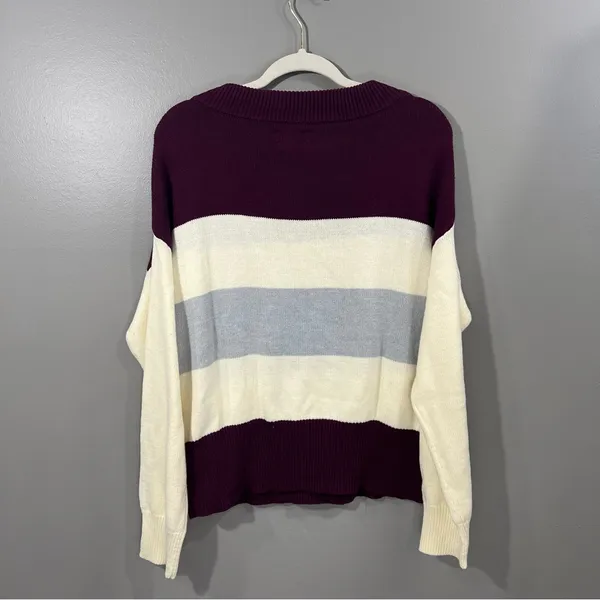 NWT Lucky Brand Burgundy cream gray Striped Sweater - Image 5
