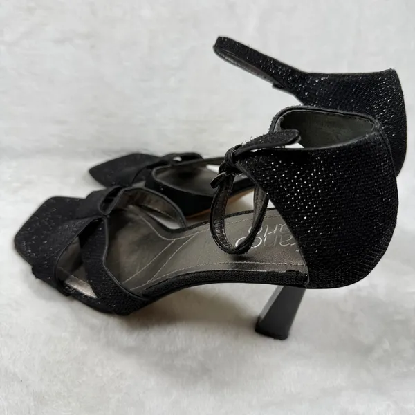 Franco‎ Sarto Womens Black Shimmer Square Toe Flare Heel Ankle Strap Sandals 8M - Image 9
