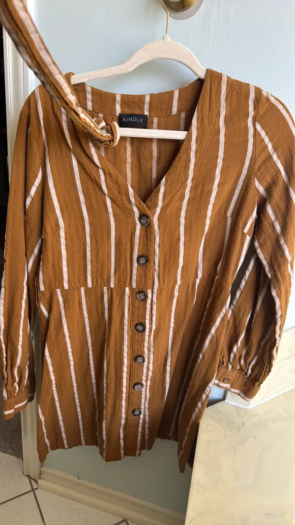 Brown striped kindle dress with belt - Image 3