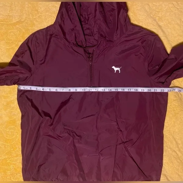 Victoria's Secret PINK Maroon/Burgundy Hooded Pullover Windbreaker Raincoat - Image 13