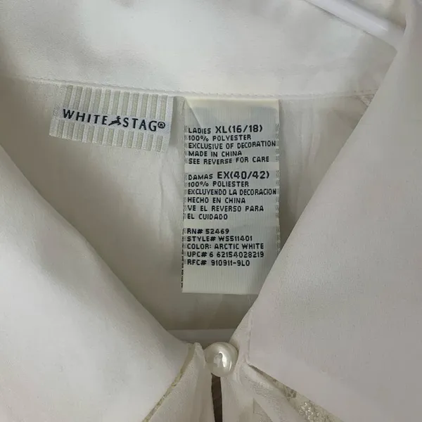 White stag 90s women's 16 18 xl white flutter collar peter pan vintage sheer lac - Image 2