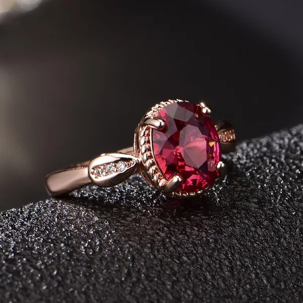 14K Rose Gold Plated Adjustable Birthstone Red Crystal Ruby Ring for Women - Image 2