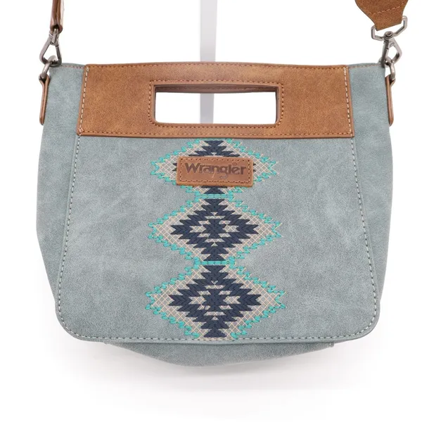 Wrangler Aztec Womens Handbag Gray Suede Pockets Adjustable Strap Crossbody Bag - Image 2