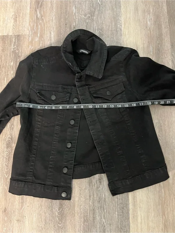 d.jeans Denim Jacket Womens Medium Black Stretch Cropped Trucker Button Front - Image 11