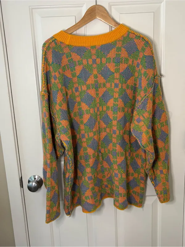 Free People Beach Color block Knitted Bohochic Colorful Sweater Coastal Cowgirl - Image 8