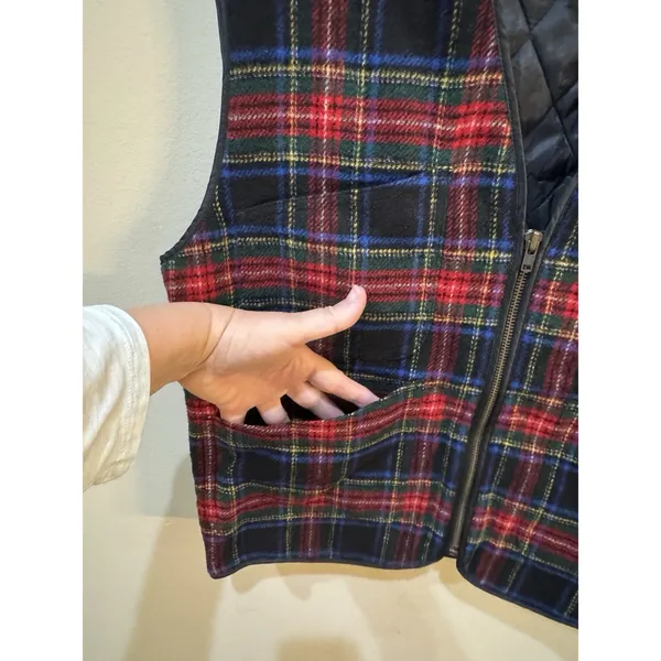 Vintage Gap Tartan‎ Plaid Quilted Puffer Best Wool Blend Size Small Holiday - Image 5