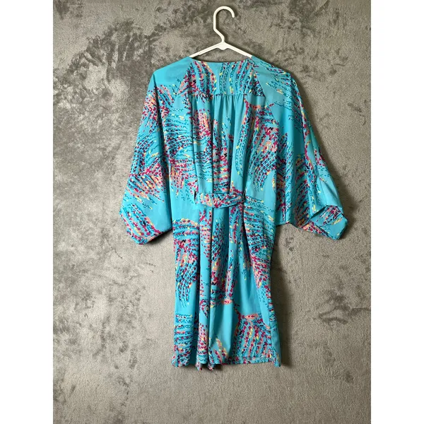 Lilly Pulitzer Wilda Cover Up Dress Small Blue Beaded Tie Waist Resort Swim Silk - Image 3