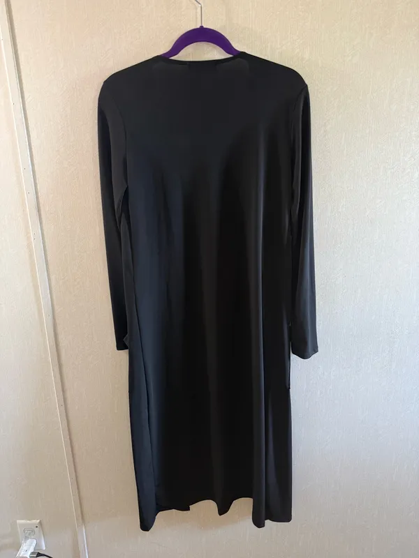 Brigitte Brianna Black Long Duster Cardigan Open Front Pockets Size Small - Image 3