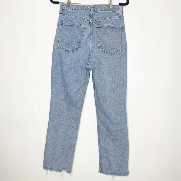 Zara High Rise Straight Leg Crop Jeans Raw Hem Women's Blue Size 8 - Image 2