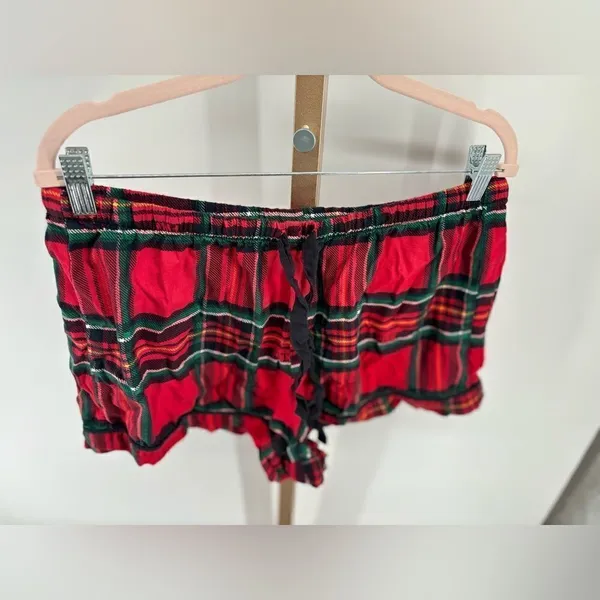 PINK Victoria's Secret Plaid Drawstring Pajama Shorts Size Large Red - Image 5
