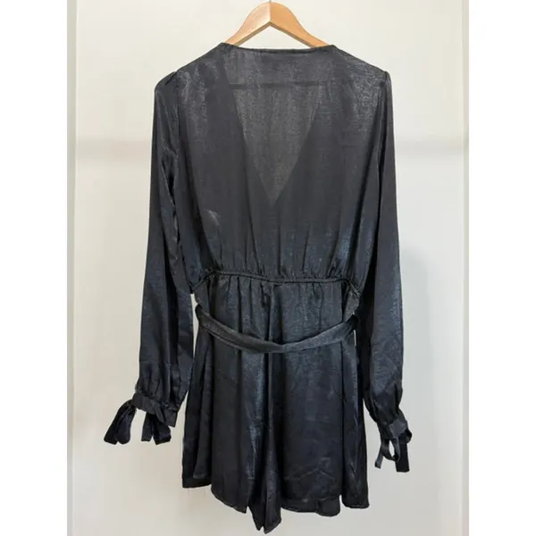 Lulus Moments of Love Black Satin Romper SzXL/14 NWT - Image 4