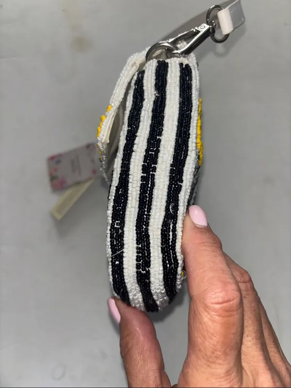 Black And White Stripe Beaded Bag With Lemon Design Double Snap Closure Nwts - Image 4
