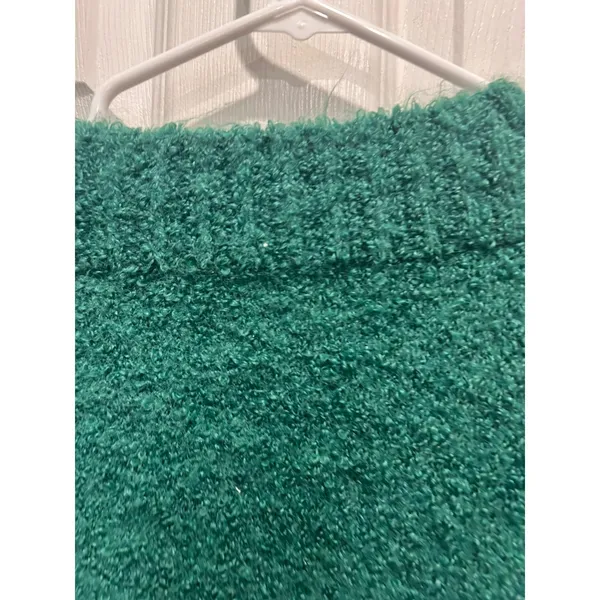 Aerie Womens Forest Green Oversized Boucle V-Neck‎ Sweater M Fuzzy Wool Blend - Image 5