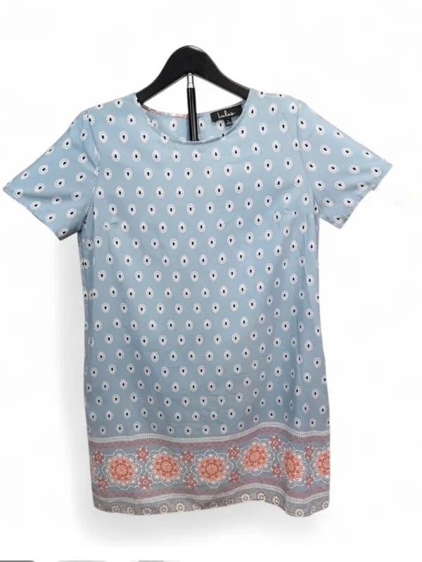 Lulus Women’s Secret Paradise Blue Print Shift Short Sleeve Mini Dress Size L - Image 4