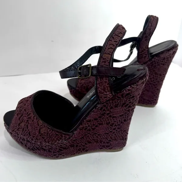 Wild Diva Lounge Brown Crochet Platform Wedge Sandals Size 6 Y2K - Image 7