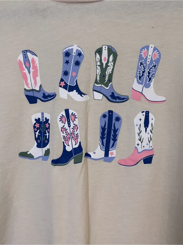 Francesca’s womens Amy cowgirl boots graphic tee ivory L - Image 2