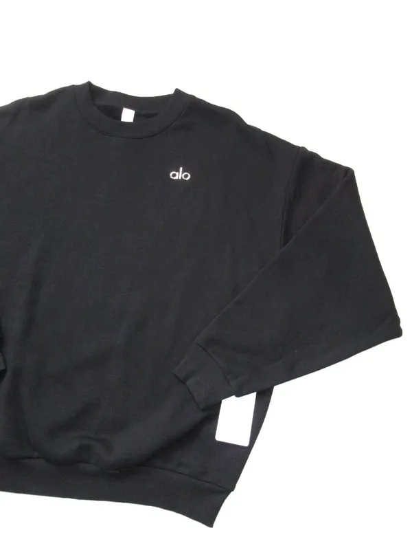 NWT Alo Unisex Accolade Crew Neck Pullover in Black Relaxed Fleece Sweatshirt M - Image 3