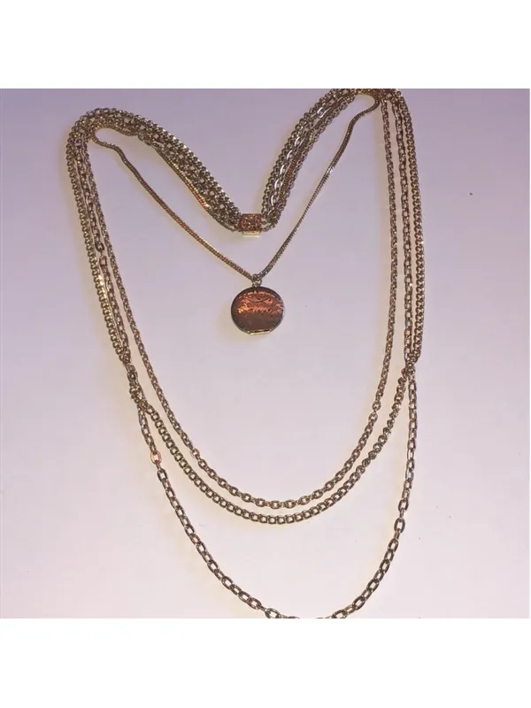 Elegant Vintage Gold Tone Layered Chain With Locket Pendant Necklace - Image 6