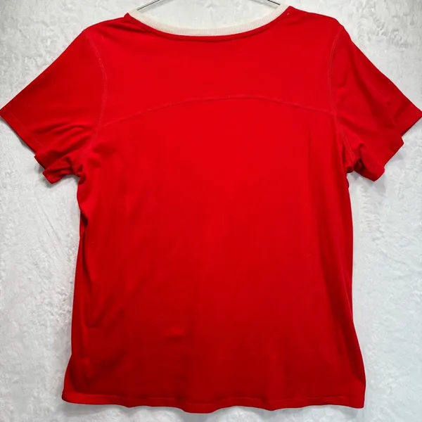 Tommy Hilfiger Red Ringer Tee with Navy & White Logo Star Cap Sleeves Slim Fit - Image 2